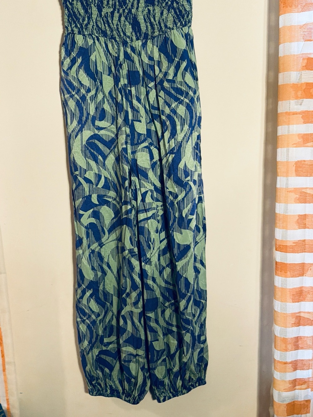 Anthropologie Blue & Green strapless Jumpsuit